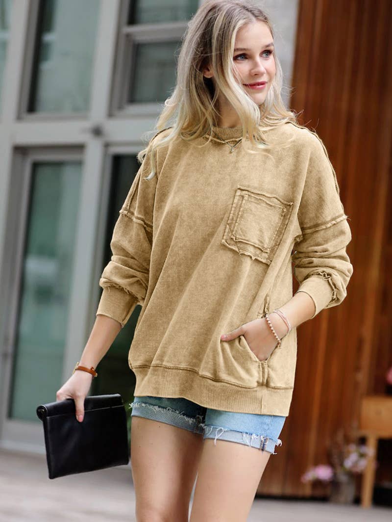 French terry washed pullover w/ side pocket