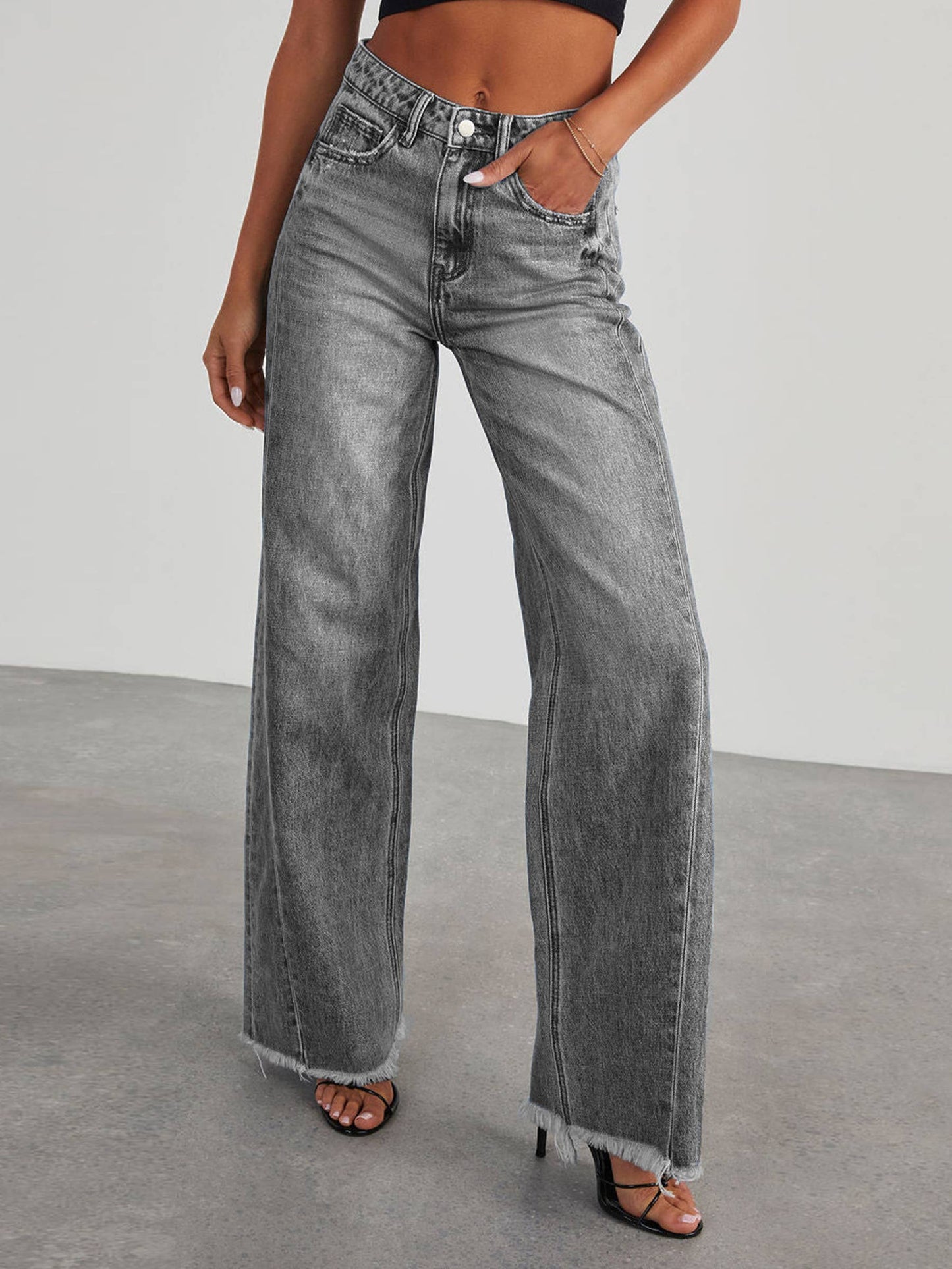 High Waisted Slim Fit Wide Leg Pants