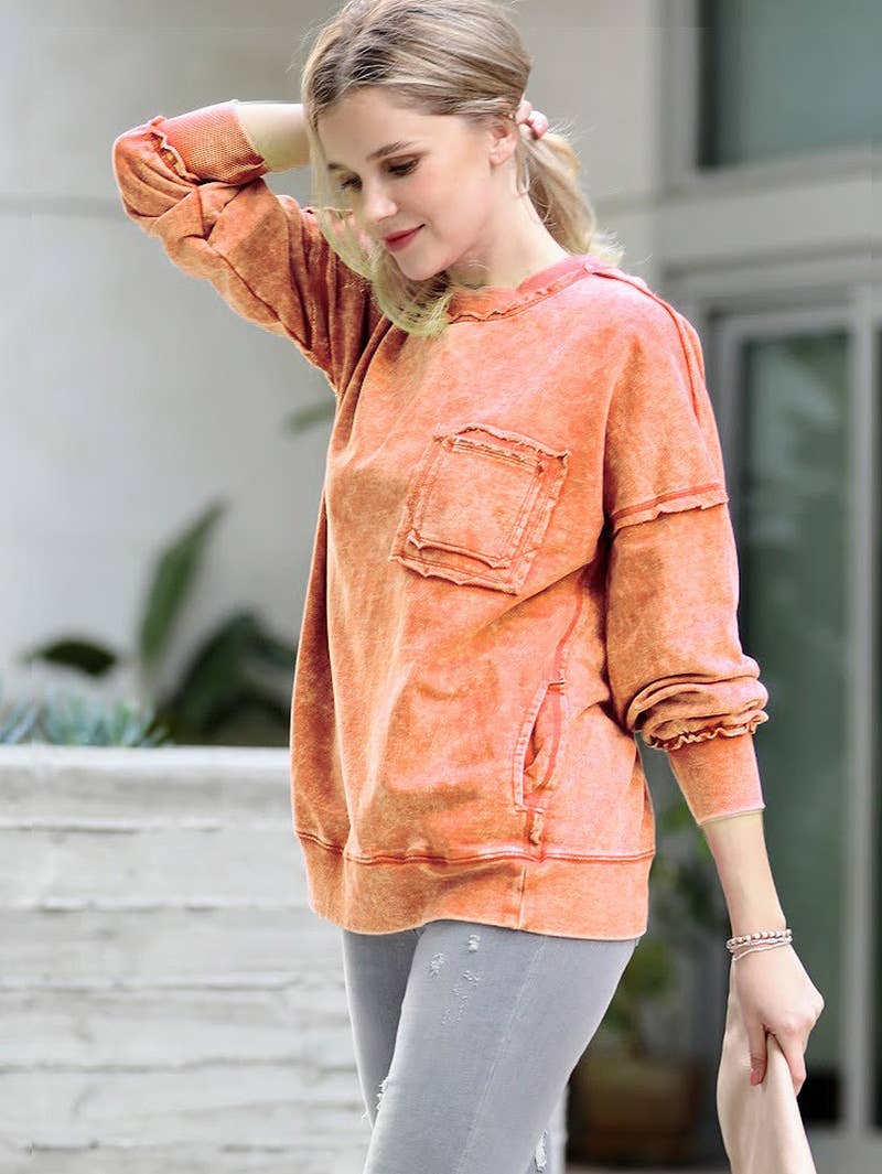 French terry washed pullover w/ side pocket