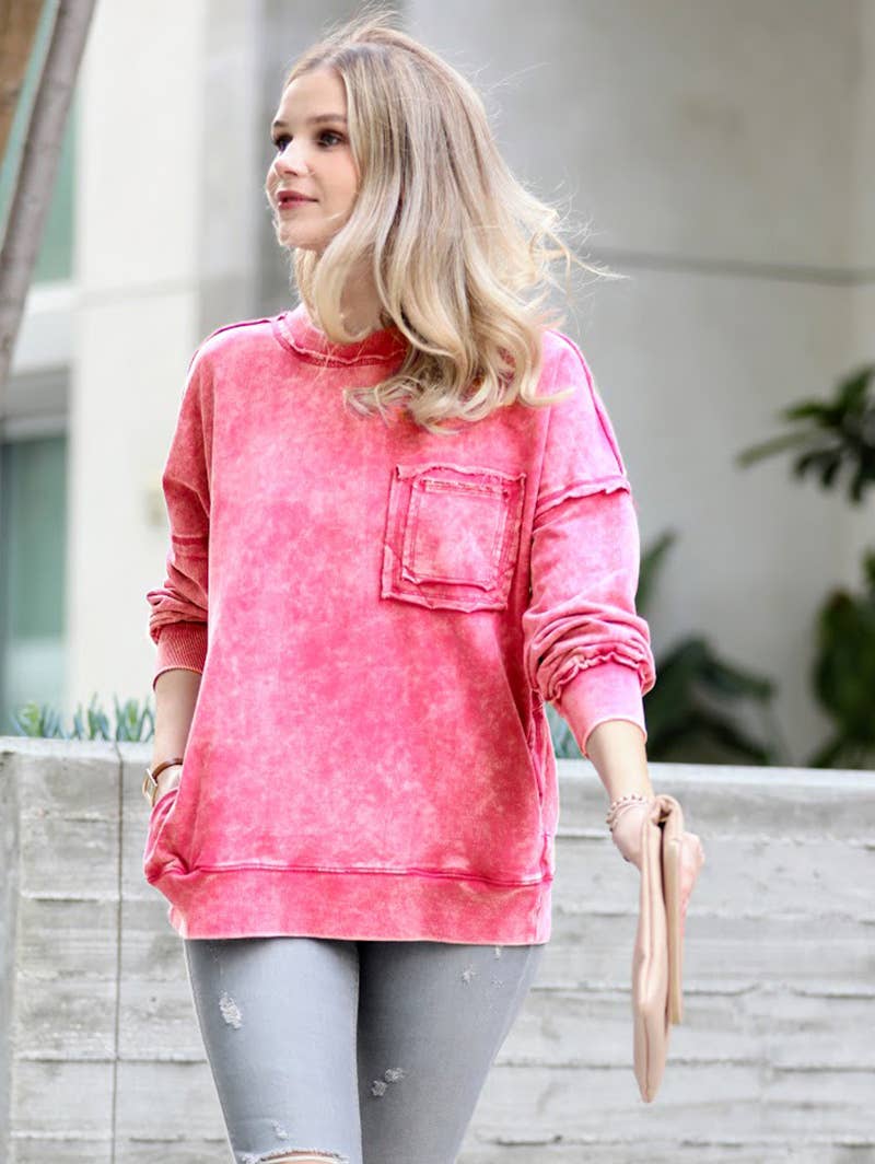 French terry washed pullover w/ side pocket