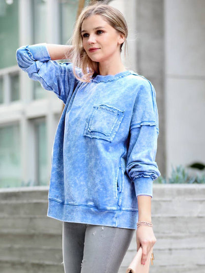 French terry washed pullover w/ side pocket