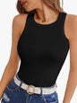 Round Neck Sleeveless Ribbed Shirt Slim Fit Top