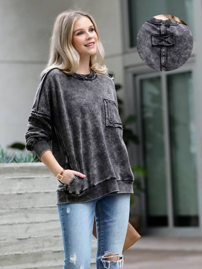 French terry washed pullover w/ side pocket