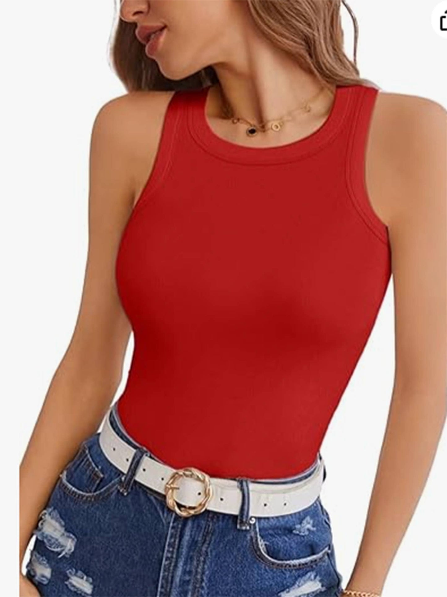 Round Neck Sleeveless Ribbed Shirt Slim Fit Top