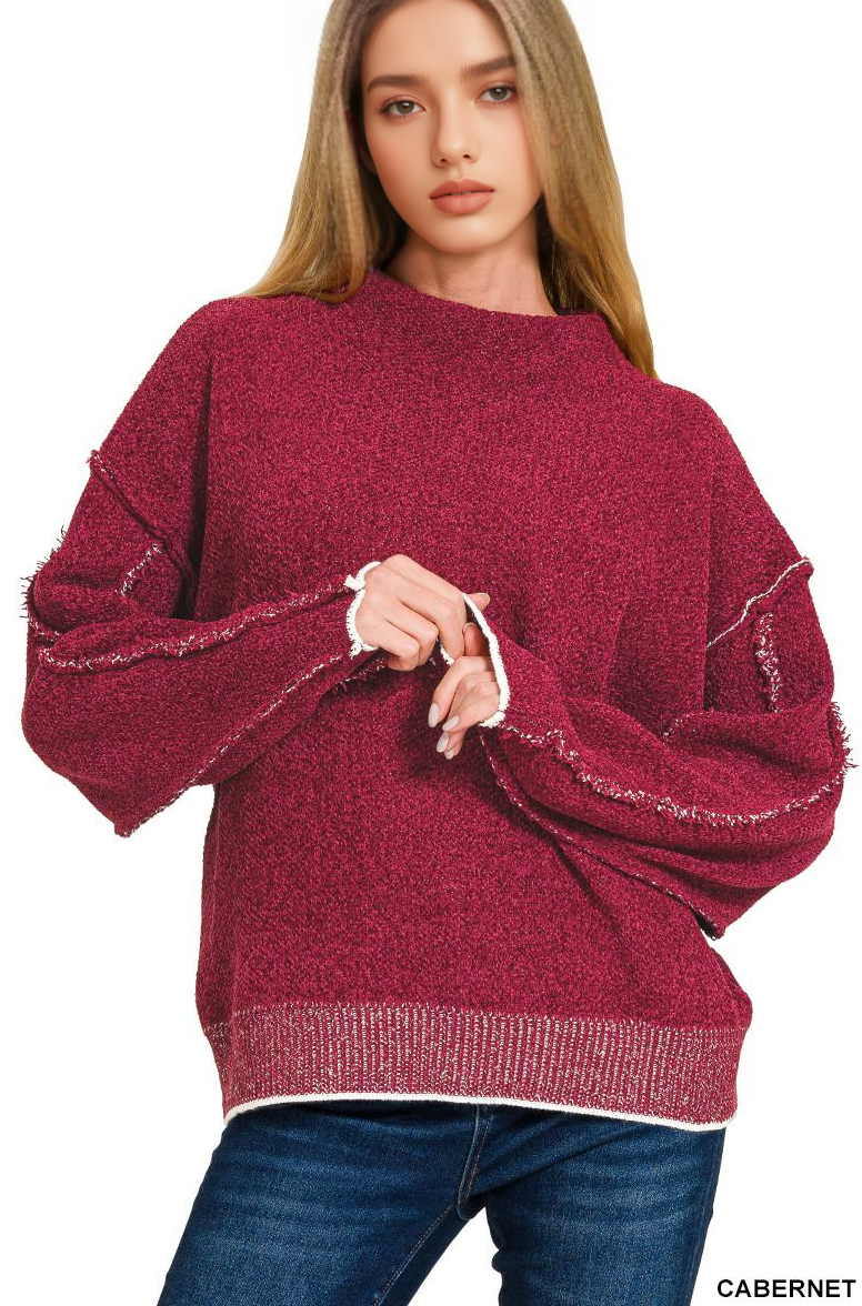 Oversized mock neck premium chenille sweater