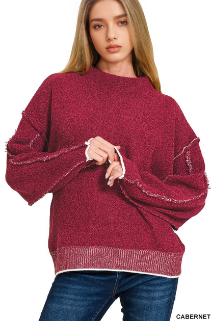 Oversized mock neck premium chenille sweater