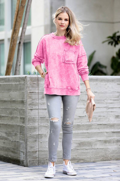 French terry washed pullover w/ side pocket