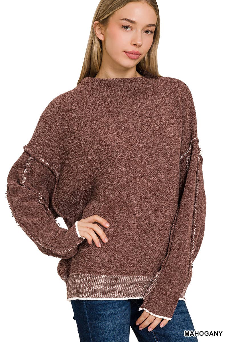 Oversized mock neck premium chenille sweater