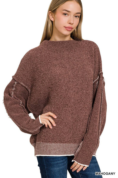 Oversized mock neck premium chenille sweater