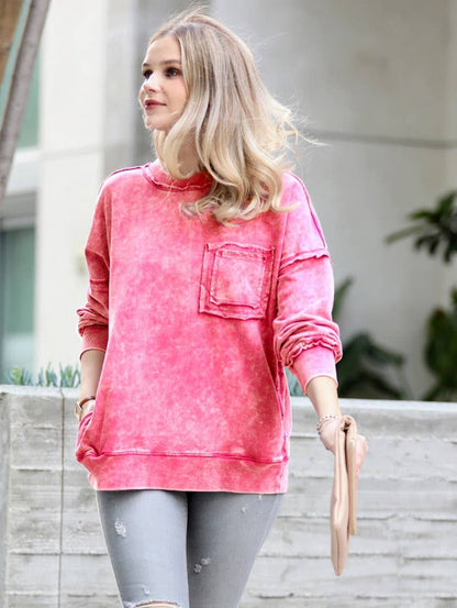 French terry washed pullover w/ side pocket