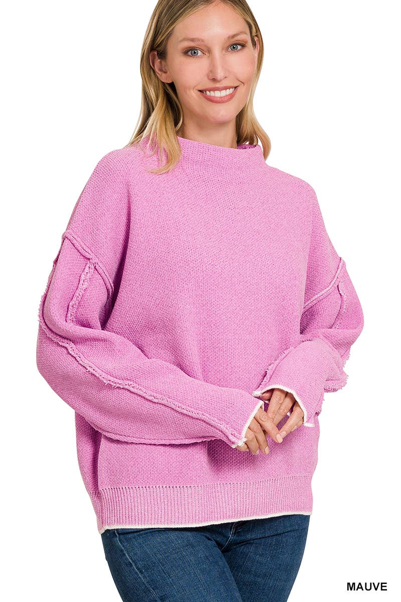 Oversized mock neck premium chenille sweater