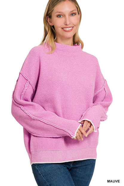 Oversized mock neck premium chenille sweater