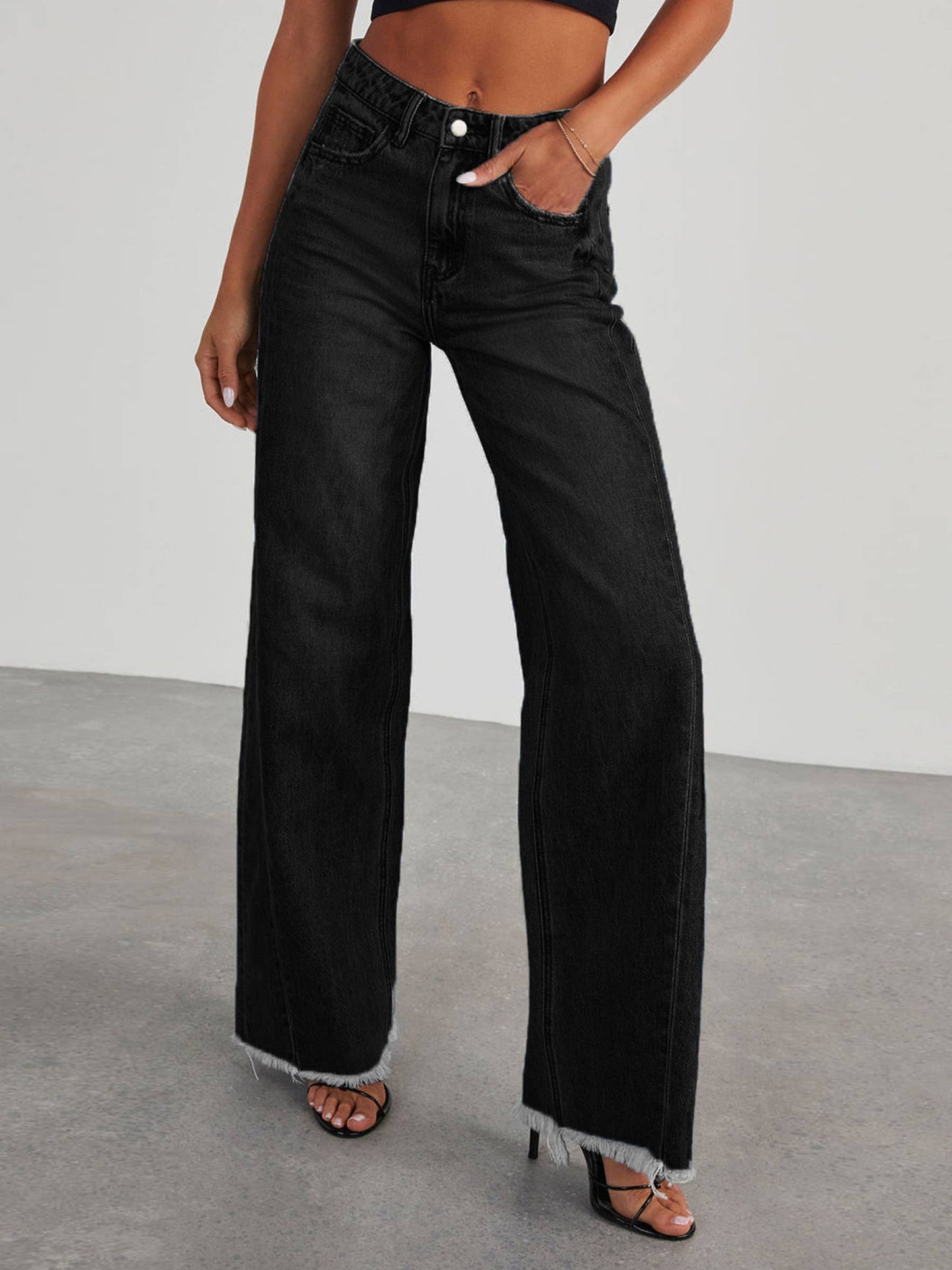 High Waisted Slim Fit Wide Leg Pants