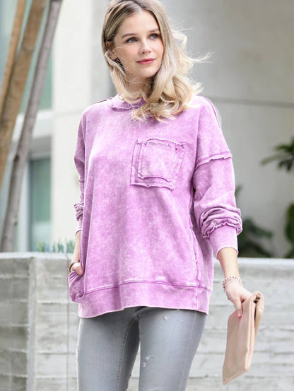 French terry washed pullover w/ side pocket