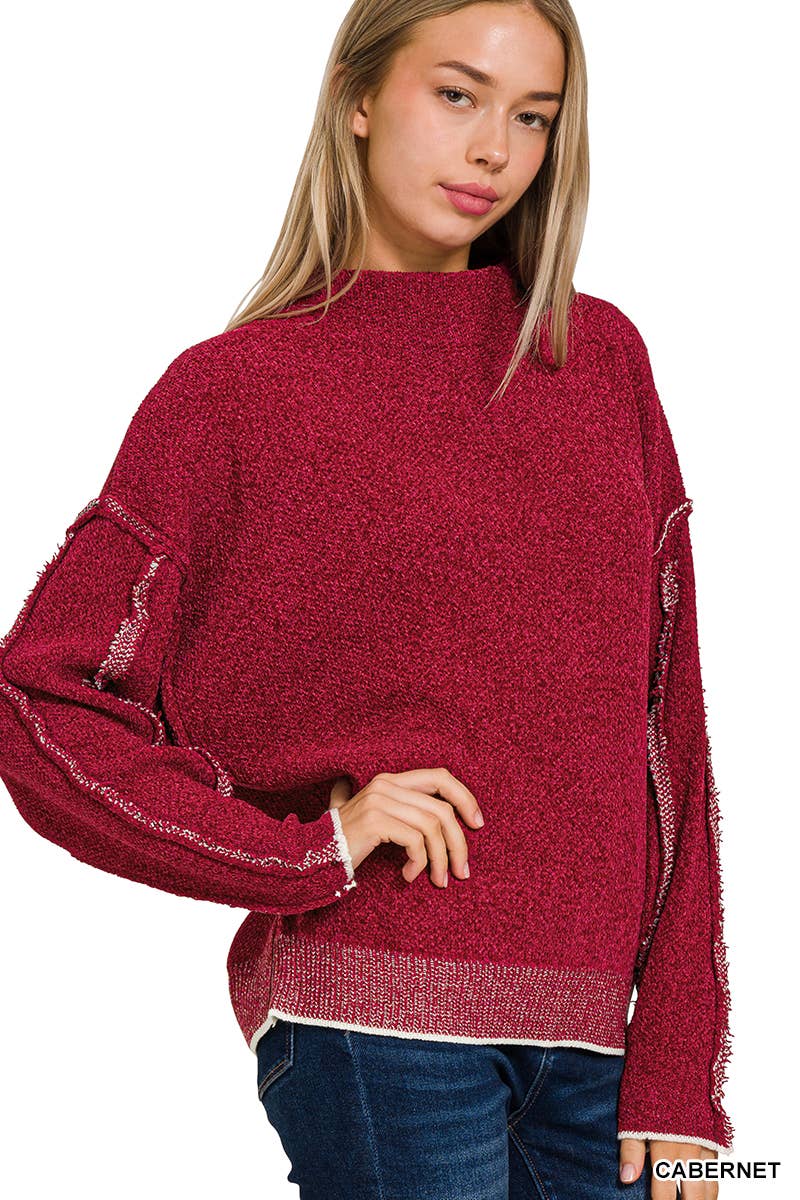 Oversized mock neck premium chenille sweater