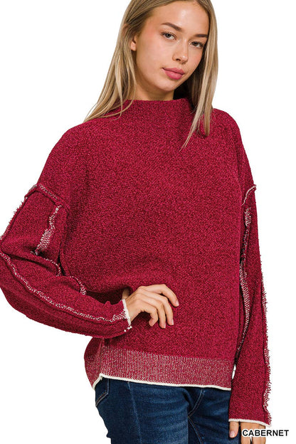 Oversized mock neck premium chenille sweater