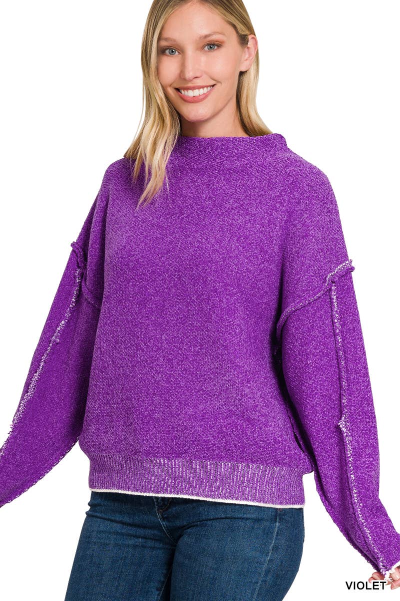 Oversized mock neck premium chenille sweater