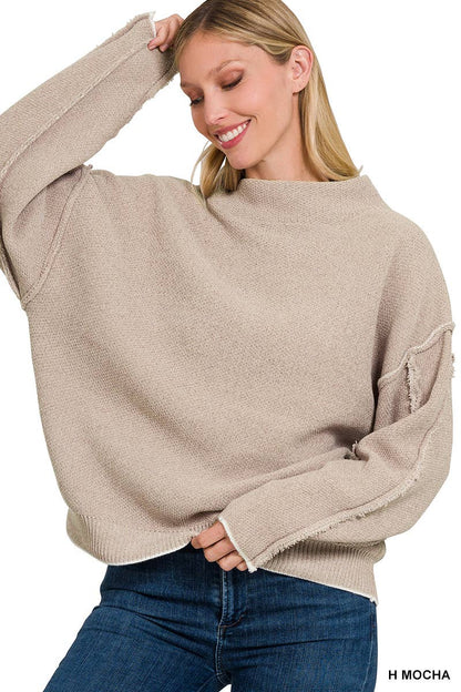 Oversized mock neck premium chenille sweater