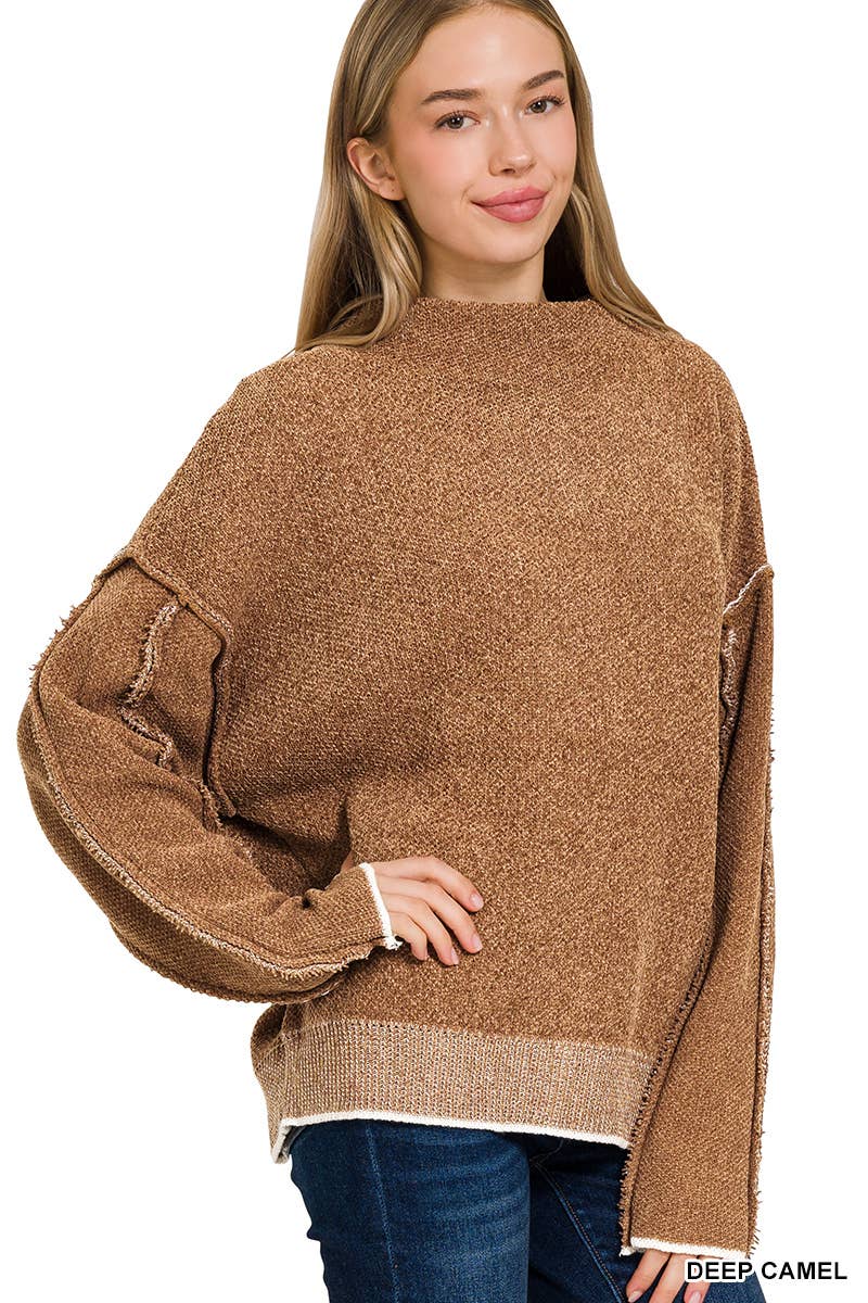 Oversized mock neck premium chenille sweater
