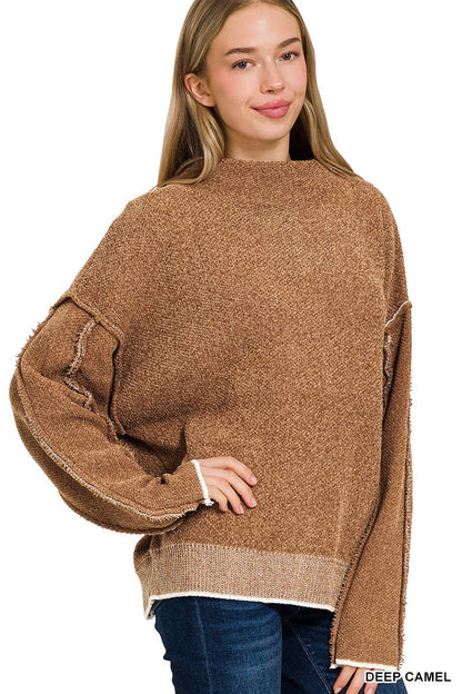 Oversized mock neck premium chenille sweater