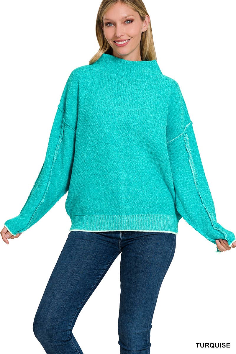 Oversized mock neck premium chenille sweater