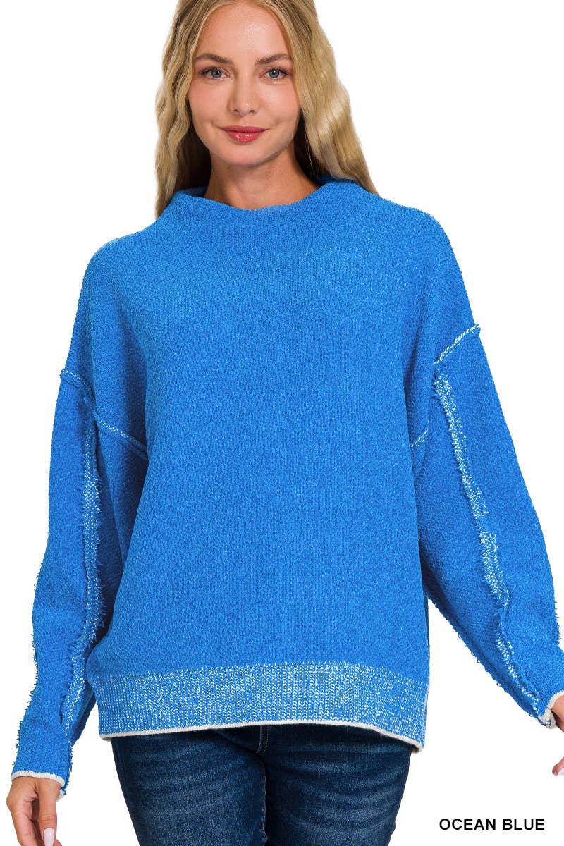 Oversized mock neck premium chenille sweater