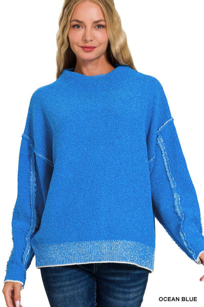Oversized mock neck premium chenille sweater