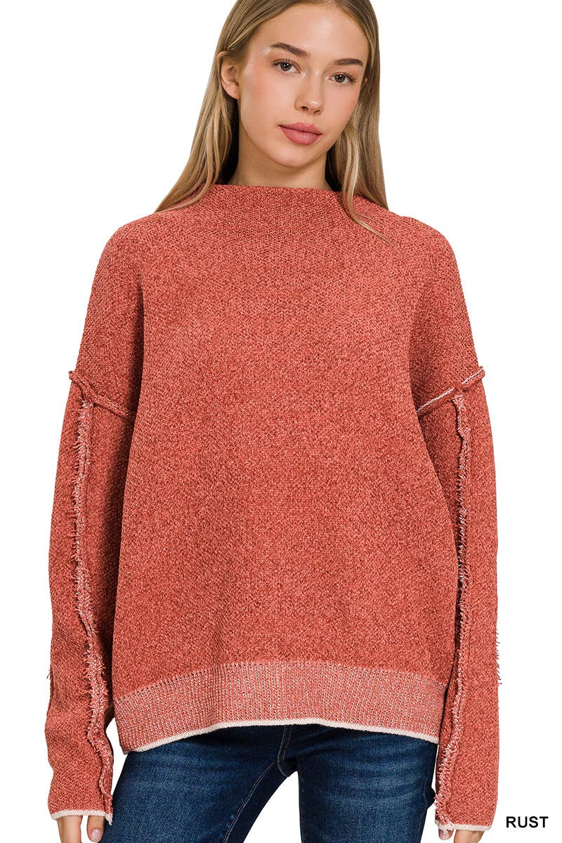 Oversized mock neck premium chenille sweater