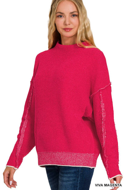 Oversized mock neck premium chenille sweater