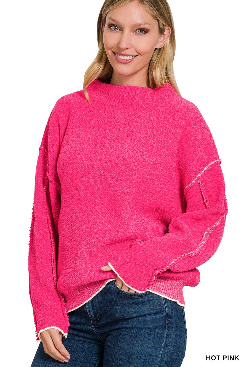 Oversized mock neck premium chenille sweater