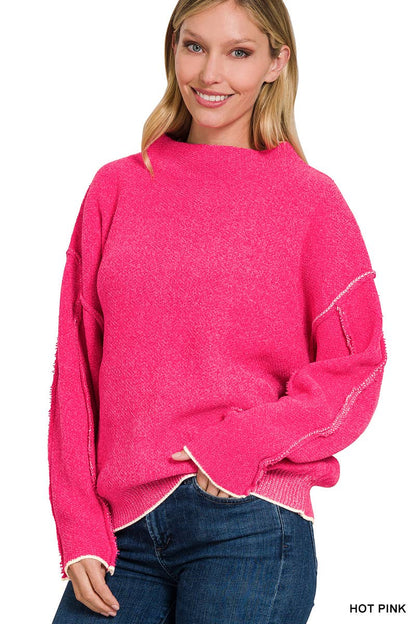 Oversized mock neck premium chenille sweater
