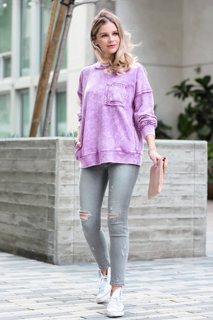 French terry washed pullover w/ side pocket