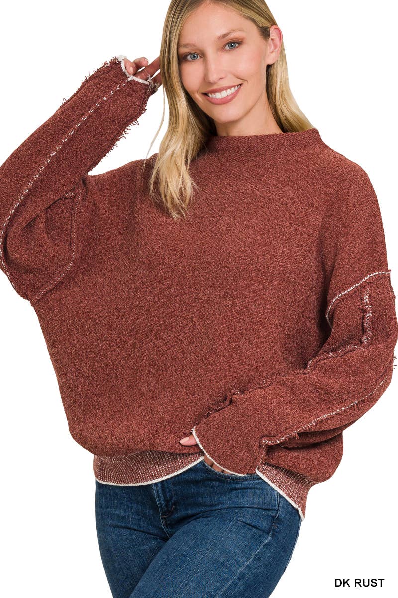 Oversized mock neck premium chenille sweater