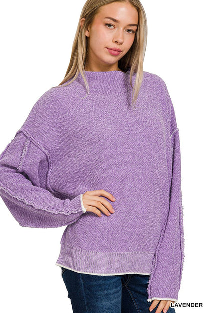 Oversized mock neck premium chenille sweater
